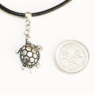 Turtle Charm Pendant Choker Necklace with Black Cord N4