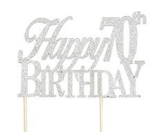 Silver Happy 70th Birthday Cake Topper