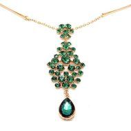 Teardrop Emeral Crystal Hair Clip Chain Tikka Indian Head Piece Dancer Jewelry N3
