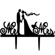 Ecape Wedding Cake Toppers Acrylic Bride and Groom Bridal Cake Toppers with Art Words Mr and Mrs for Cake Decoration
