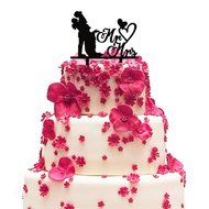 Ecape Wedding Cake Toppers Acrylic Bride and Groom Bridal Cake Toppers with Art Words Mr and Mrs for Cake Decoration N2