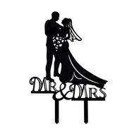 Ecape Wedding Cake Toppers Acrylic Bride and Groom Bridal Cake Toppers with Art Words Mr and Mrs for Cake Decoration N5