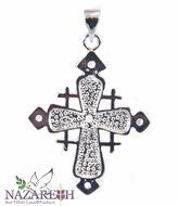 Cross Crucifix Silver Plated Pendant with Zircon Crystals Pink Enamel Jerusalem N2