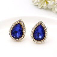 Lady Blue Sapphire Gold Plated Jewelry Set Necklace Earrings Lady Engagement N2