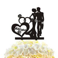 Ecape Sweet Heart Wedding Cake Topper Bride and Groom Bridal Cake Toppers Couple Cake Toppers with Art Words Mr... N4