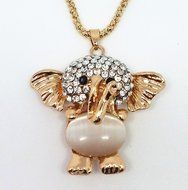 QTMY Cute Gold Opal Elephant Rhinestone Statement Choker Long Necklace Jewelry with Pendant for Women teen girls N3