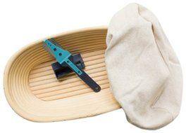 Oval Banneton Proofing Bread Basket 9 Inch, Cotton Liner, Bread Scoring Lame