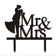 Ecape Wedding Cake Toppers Acrylic Bride and Groom Bridal Cake Toppers with Art Words Mr and Mrs for Cake Decoration N10