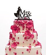 Ecape Wedding Cake Toppers Acrylic Bride and Groom Bridal Cake Toppers with Art Words Mr and Mrs for Cake Decoration N11