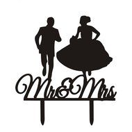 Ecape Wedding Cake Toppers Acrylic Bride and Groom Bridal Cake Toppers with Art Words Mr and Mrs for Cake Decoration N13