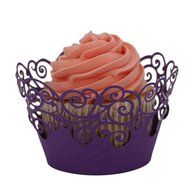 DZT1968 50pc Christmas Lace Laser Cut Cupcake Wrapper Liner Baking Cup Muffin (Yellow)