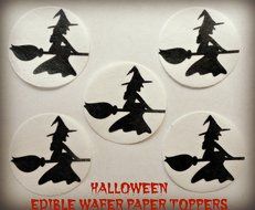 12 HALLOWEEN WITCH SILHOUETTE BROOMSTICK FLYING PRECUT EDIBLE CAKE TOPPERS 1.5&quot; SMALL Dozen Set - Cake, Cookie...
