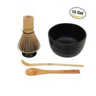 BambooMN Brand - Matcha Bowl Set (Includes Bowl, Rest,Tea Whisk, Chasaku, &amp; Tea Spoon) 1 Set White N2