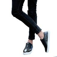Spritech(TM) Men Women Unisex Fashion PU Leather Lace Up Lovers Casual Flat Sneaker Shoes White and Black 38 N12
