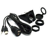 VIMVIP&reg; USB &amp; 3.5mm AUX Extension Flush Mount 2 Meter Audio Cable , 1/8 AUX Car Bike Boat Motercycle Lead N4