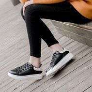 Spritech(TM) Men Women Unisex Fashion PU Leather Lace Up Lovers Casual Flat Sneaker Shoes White and Black 38 N17