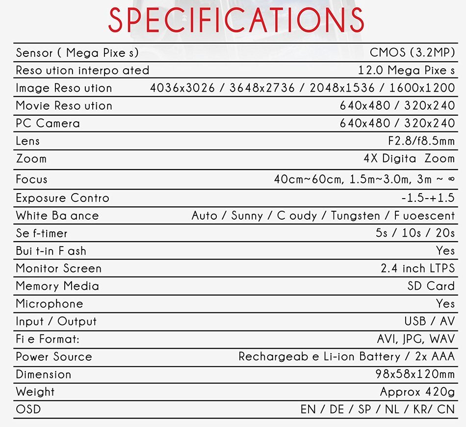 Mitsuba MIT305 12MP 4x Digital Zoom Camera/Camcorder (Silver) N2