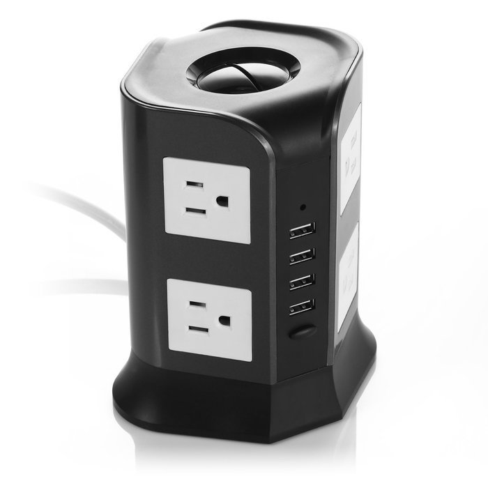ISelector 8-AC Outlets Power Strip with 2.1A 4 USB Charging Ports and 6.5-Feet Cord (Black)