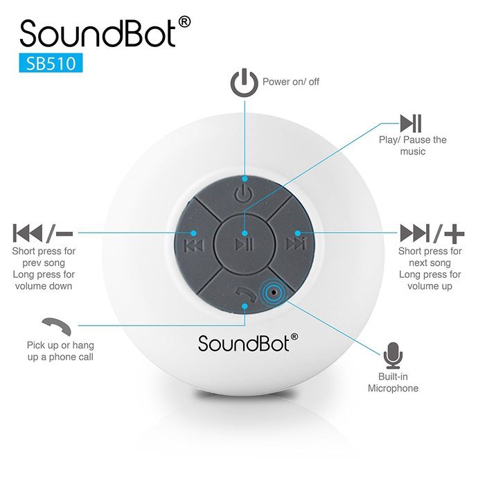 SoundBot SB510 HD Water Proof Bluetooth 3.0 Speaker, Mini Water Resistant Wireless Shower Speaker, Handsfree Portable... N43