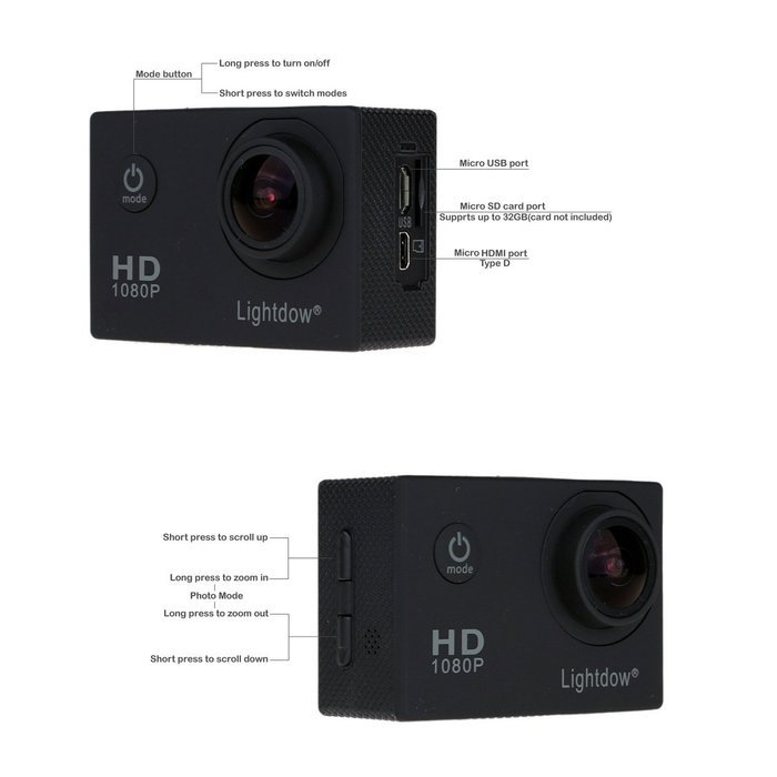 Lightdow LD4000 1080P HD Sports Action Camera Bundle with DSP:NT96650 Chip, 1.5-Inch LPS-TFT LCD, 170&deg; Wide Angle... N16