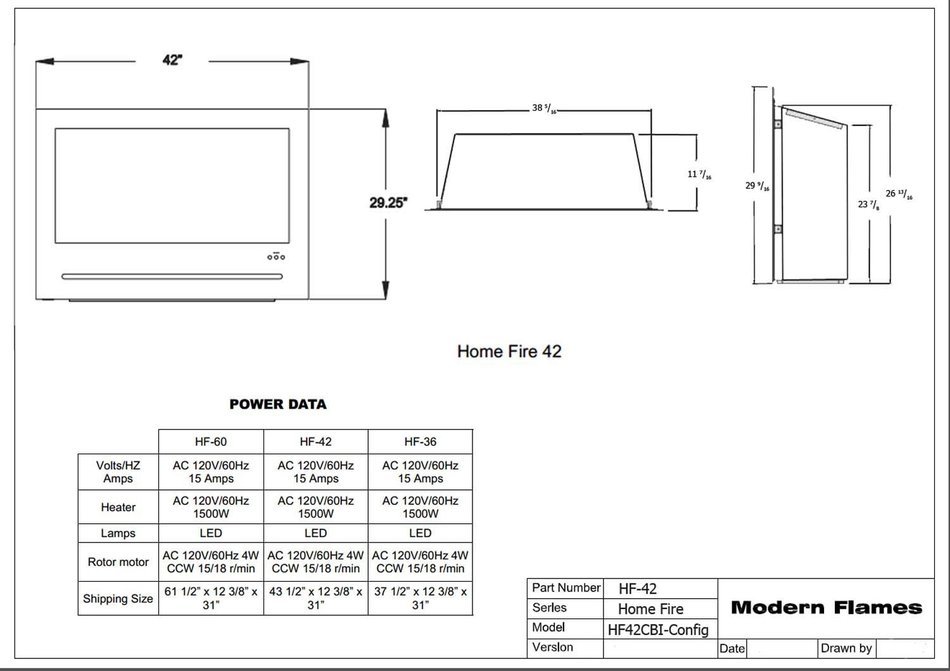 Modern Flames Home Fire Series Electric Fireplace with Log Set and Red Herringbone Side Panels, 42-Inch N3
