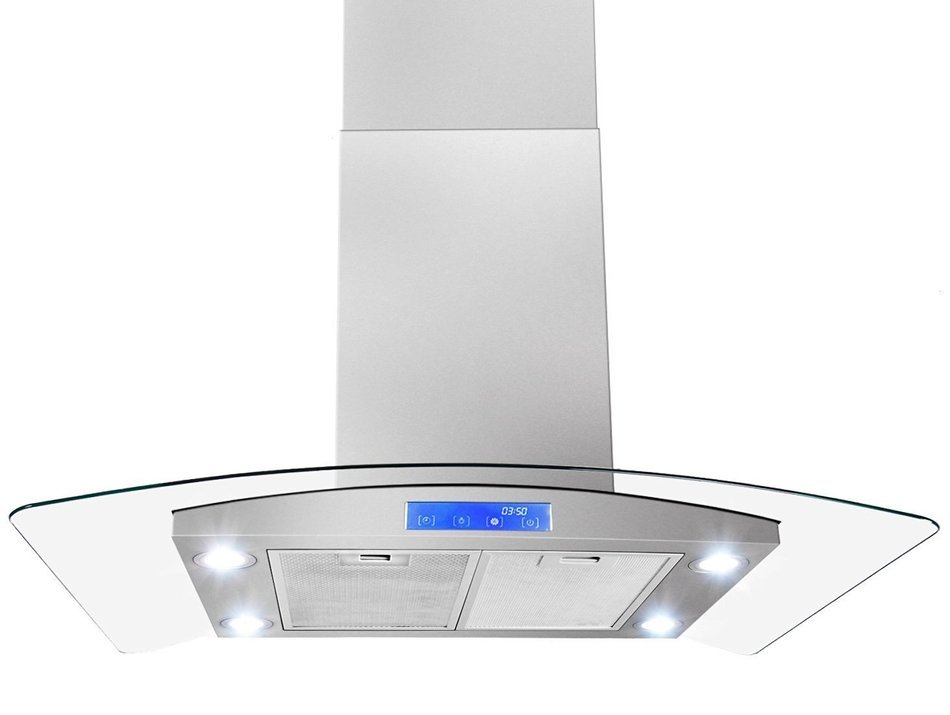 FIREBIRD 30" Stainless Steel Tempered Glass LED Display Touch Control Panel Island Mount Kitchen Vent Cooking...