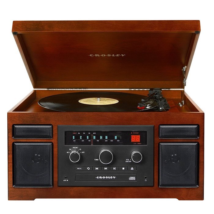 Crosley CR7007A-MA Patriarch Turntable with Radio, CD Player and Aux-In (Mahogany)