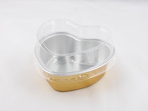 10x Premium Heart-Shaped Aluminum Baking Cups with Lids for Desserts Pudding Mousse Custard (Red)