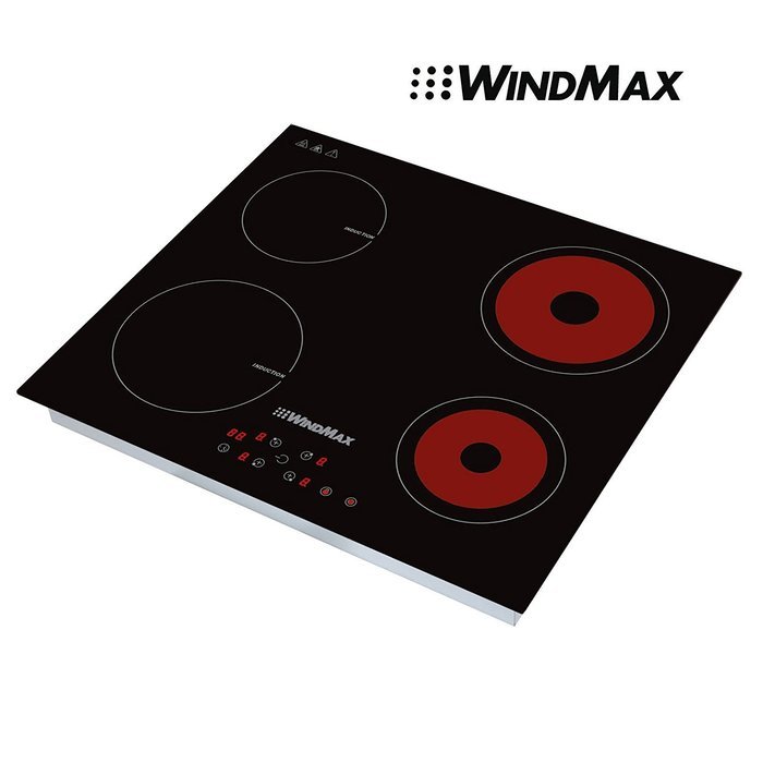 WindMax&reg; 23.5'' Glass 2 Induction & 2 Infrared Cooker Timmer Burners Stove Cooktops 6000W 240V N3