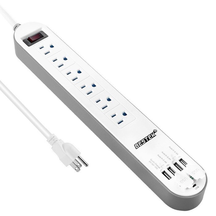 BESTEK 6-Outlet Surge Protector 6.6ft Cord with 7.5A 4 USB Ports