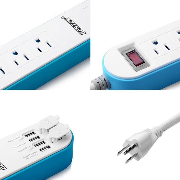 BESTEK 6-Outlet Surge Protector 6.6ft Cord with 7.5A 4 USB Ports N3