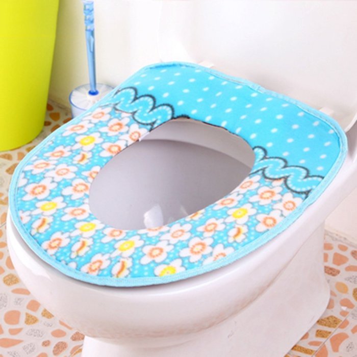 Spritech(TM) Soft Bathroom Warmer Washable Velveteen Cartoon Pattern Toilet Seat Cover Pads Color Random N6