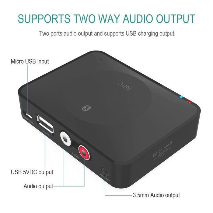 WFS NFC Bluetooth 3.0 Wireless Audio Receiver Adapter 3.5mm/ RCA Stereo Output for Android PC Iphone Ipad Tablet... N4