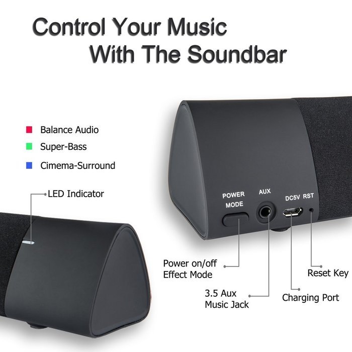 Rotibox Mini Soundbar Ultra Compact Portable Mutimedia Wireless Stereo Bluetooth Speaker HiFi Powerful Crystal... N21