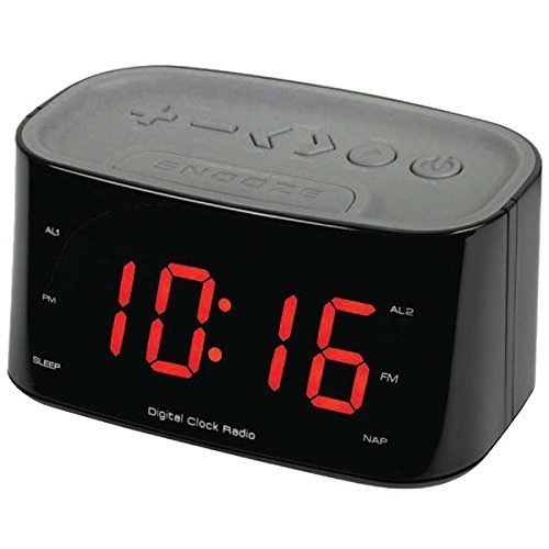AM/FM clock radio with large LED Digit display, Digital Tuning, Black