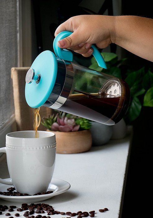 Gourmet 1 Liter Turquoise Glass and Silicone French Press Coffee Brewer