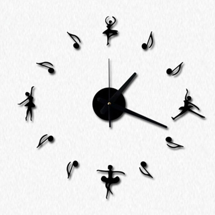 MuLuo Music Ballet Girl Wall Clock DIY Acrylic Mirror Wall Stickers Watches Home Decor Clock black