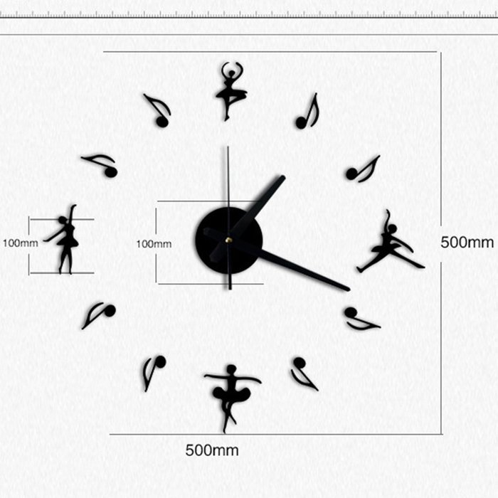 MuLuo Music Ballet Girl Wall Clock DIY Acrylic Mirror Wall Stickers Watches Home Decor Clock black N2