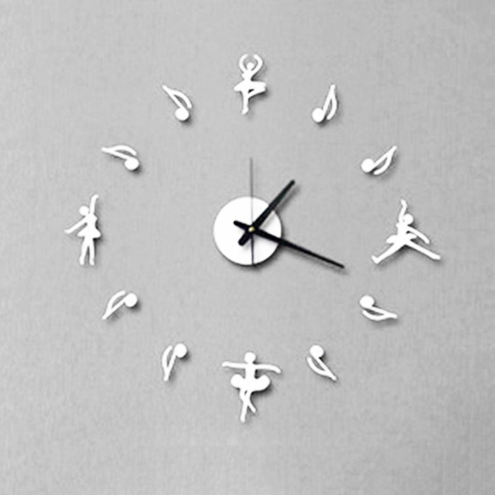 MuLuo Music Ballet Girl Wall Clock DIY Acrylic Mirror Wall Stickers Watches Home Decor Clock black N3
