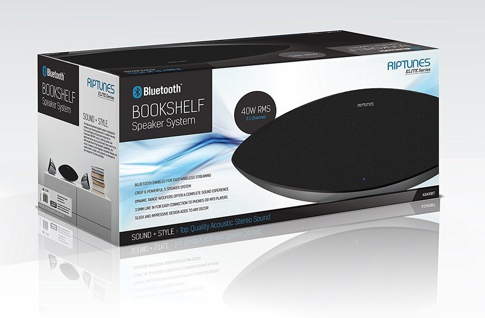 Riptunes AS-4000BTK Elite Bookshelf Bluetooth 40 W 2.1 Channel Speaker System, Black N8