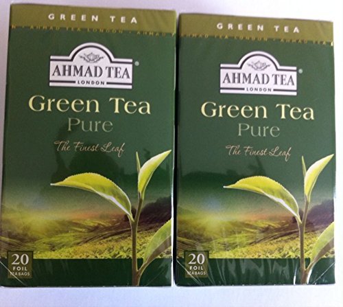 Pack of 2 - 20 Bags Each Ahmad Pure Green Tea