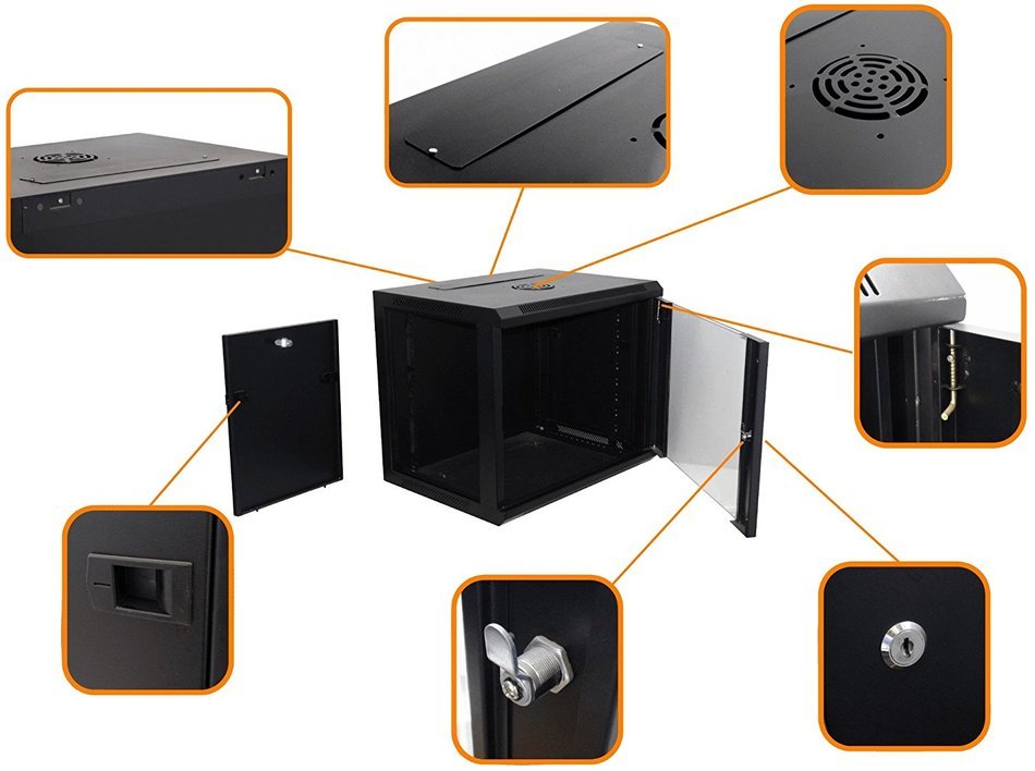 9U Wallmount Cabinet Enclosure 19-Inch Network Rack Locking Glass Door 18'' Deep N3