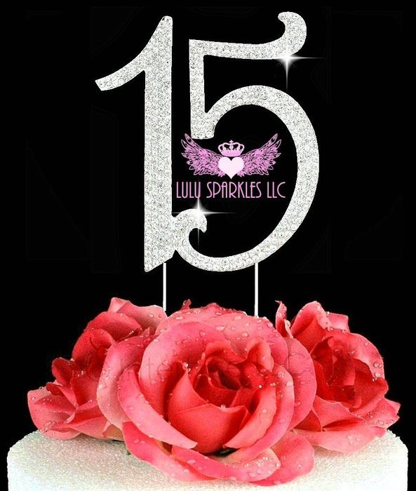Lulu Sparkles LLC Number"15" Quinceanera Party Cake topper in Rhinestones Large size
