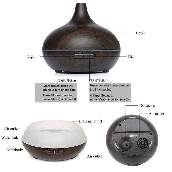 SMALI 300ml Aromatherapy Essential Oil Diffuser, Wood Grain, 7 Colors Changing LED Night Light for Office Home... N4