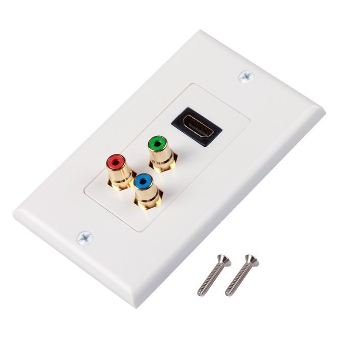 TNP HDMI + 3RCA Wall Plate - 4k Ultra HD UHD 1080P Full HD Compatible & Gold Plated RCA Component Composite Video... N3