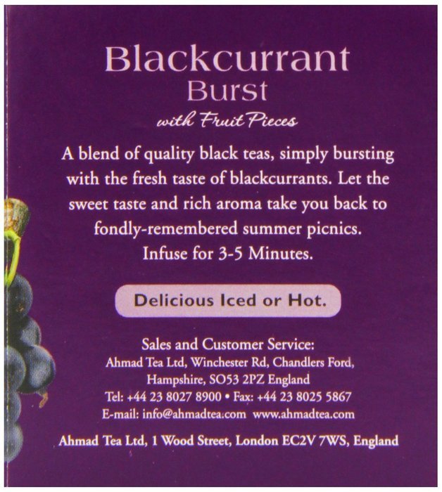Ahmad Tea Blackcurrant Burst Black Tea, 20-Count Boxes (Pack of 6) N4