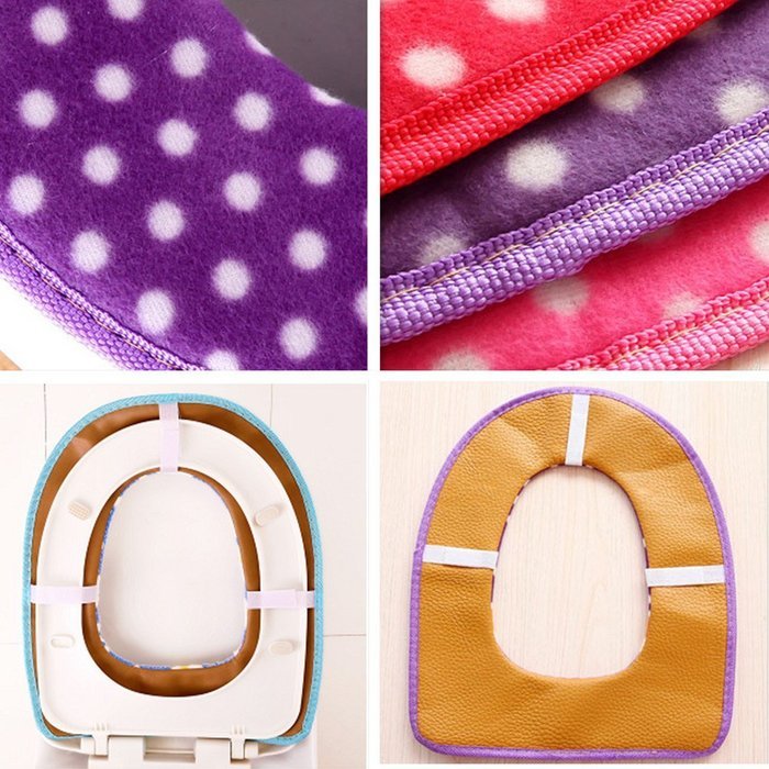 Spritech(TM) Soft Bathroom Warmer Washable Velveteen Cartoon Pattern Toilet Seat Cover Pads Color Random N9