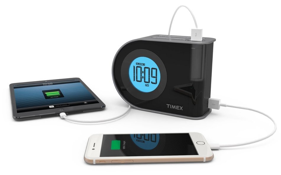 Timex T402BC Dual Charging INDIGLO Dual Alarm Clock with USB Charging Plus Removable Rechargeable Battery Pack N3