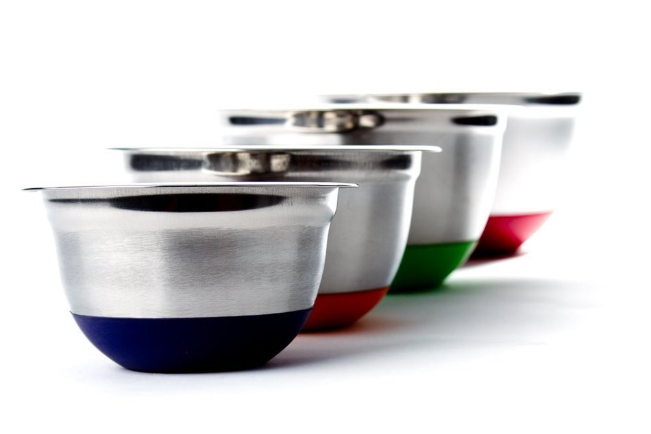 Stainless Steel German Mixing Bowl 4 Pc set w/ Non-Skid Silicone Base (MultiColor Bottoms) N2