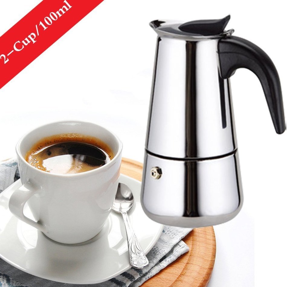 6-Cup Stovetop Espresso Maker Italian Moka Coffee Pot - Best Polished Stainless Steel Coffee Percolator with Permanent... N4